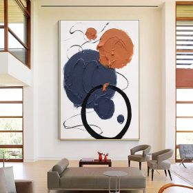 Hand Painted Oil Painting Orange Wabi Sabi Wall Art Blue Black Abstract Painting Blue Minimalist Canvas Art Neutral Wall Decor Textured Geometry Paint (style: 1, size: 50x70cm)