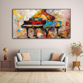 Vintage Piano Hand Canvas Oil Painting Classic Instrument Wall Decor Music Lover Gift Original Boho Texture Art Fine Home Decor Colorful (style: 1, size: 70x140cm)