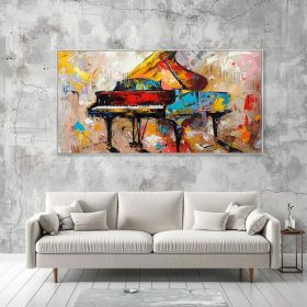 Vintage Piano Hand Canvas Oil Painting Classic Instrument Wall Decor Music Lover Gift Original Boho Texture Art Fine Home Decor Colorful (style: 1, size: 80x160cm)