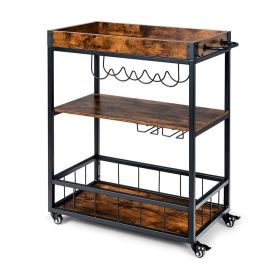 Mobile Bar Cart on Wheels Kitchen Island Cart (Color: Rustic Brown, Type: Style B)