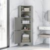 Tall Bathroom Corner Cabinet; Freestanding Storage Cabinet with Doors and Adjustable Shelves; MDF Board; Gray