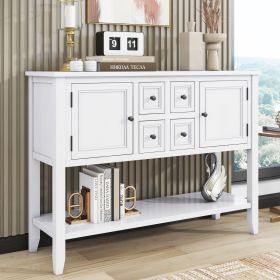 Cambridge Series Ample Storage Vintage Console Table with Four Small Drawers and Bottom Shelf for Living Rooms,Entrances and Kitchens (Material: Solid Wood+MDF, Color: White)