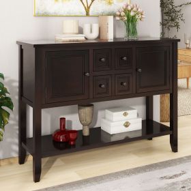 Cambridge Series Ample Storage Vintage Console Table with Four Small Drawers and Bottom Shelf for Living Rooms,Entrances and Kitchens (Material: Solid Wood+MDF, Color: Espresso)