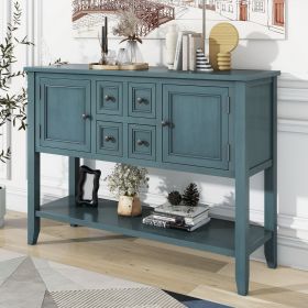 Cambridge Series Ample Storage Vintage Console Table with Four Small Drawers and Bottom Shelf for Living Rooms,Entrances and Kitchens (Material: Solid Wood+MDF, Color: Dark Blue)