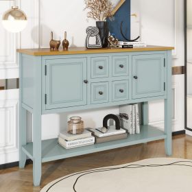 Cambridge Series Ample Storage Vintage Console Table with Four Small Drawers and Bottom Shelf for Living Rooms,Entrances and Kitchens (Material: Solid Wood+MDF, Color: Lime White)