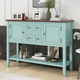 Cambridge Series Ample Storage Vintage Console Table with Four Small Drawers and Bottom Shelf for Living Rooms,Entrances and Kitchens (Material: Solid Wood+MDF, Color: Retro Blue)