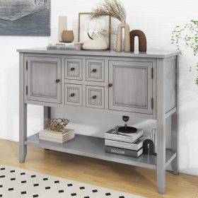 Cambridge Series Ample Storage Vintage Console Table with Four Small Drawers and Bottom Shelf for Living Rooms,Entrances and Kitchens (Material: Solid Wood+MDF, Color: Antique Gray)