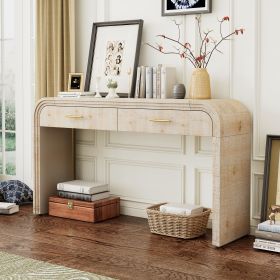 Unique Retro Silhouette Console Table with Open Style,Two Top Drawers for Entrance,Dinning Room,Living Room (Material: MDF, Color: Natural Wood Wash)