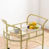 2 Glass Shelves  Serving Trolley Bar Cart  with Durable Metal Frame for Hotel Dining Room Restaurant