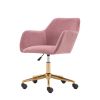 Modern Velvet Adjustable Height 360 Revolving Home Office Chair With Gold Metal Legs And Universal Wheel For Indoor