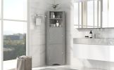 Tall Bathroom Corner Cabinet; Freestanding Storage Cabinet with Doors and Adjustable Shelves; MDF Board; Gray