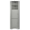 Tall Bathroom Corner Cabinet; Freestanding Storage Cabinet with Doors and Adjustable Shelves; MDF Board; Gray