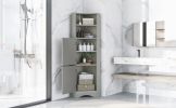 Tall Bathroom Corner Cabinet; Freestanding Storage Cabinet with Doors and Adjustable Shelves; MDF Board; Gray